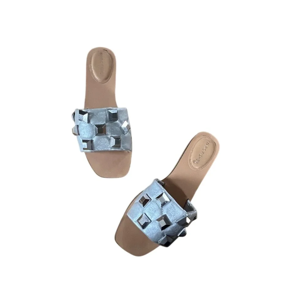 Marc Fisher Bamer silver studded Woman's Sandals bling slip‎ on unique slides